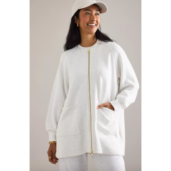 VARLEY Augusta Zip Through Cardigan Crew Neck Raglan Sleeve Oversized XS Gray - Picture 2 of 11